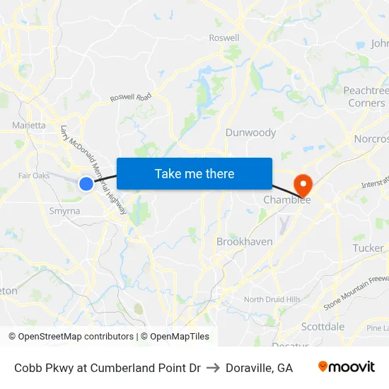 Cobb Pkwy at Cumberland Point Dr to Doraville, GA map