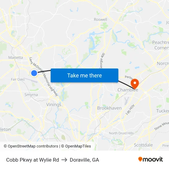 Cobb Pkwy at Wylie Rd to Doraville, GA map