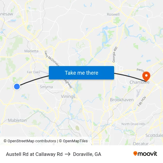 Austell Rd at Callaway Rd to Doraville, GA map
