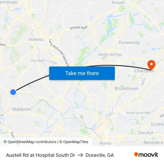 Austell Rd at Hospital South Dr to Doraville, GA map