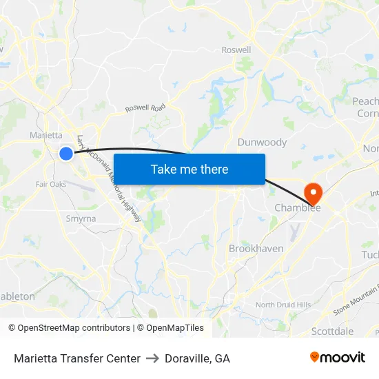 Marietta Transfer Center to Doraville, GA map