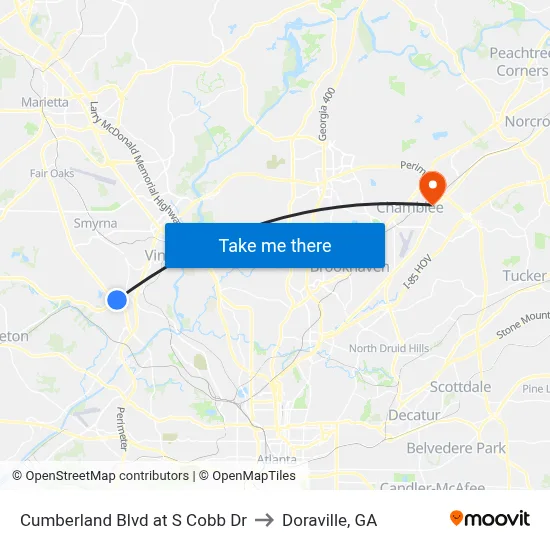 Cumberland Blvd at S Cobb Dr to Doraville, GA map
