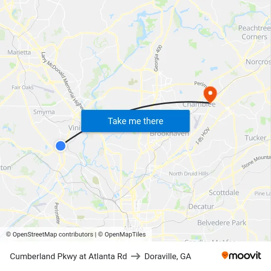 Cumberland Pkwy at Atlanta Rd to Doraville, GA map
