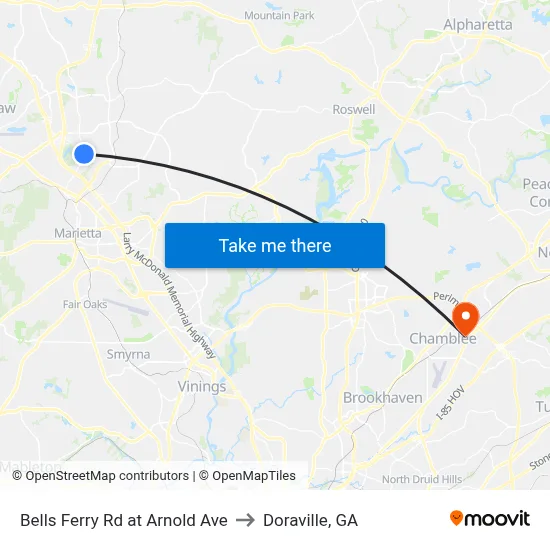 Bells Ferry Rd at Arnold Ave to Doraville, GA map