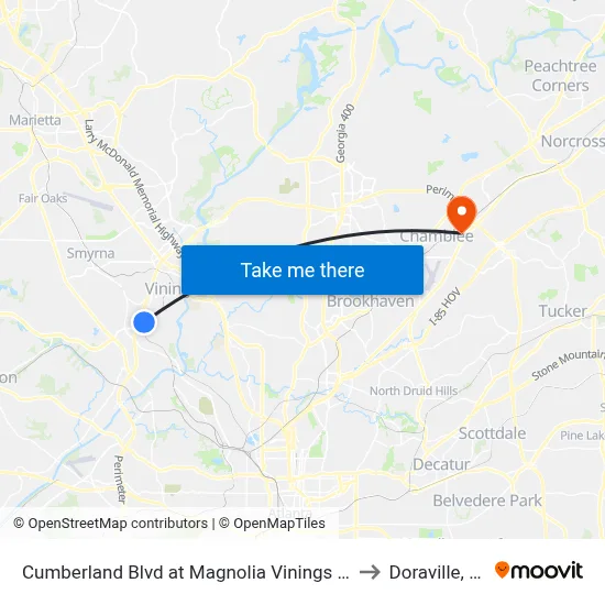 Cumberland Blvd at Magnolia Vinings Apts to Doraville, GA map