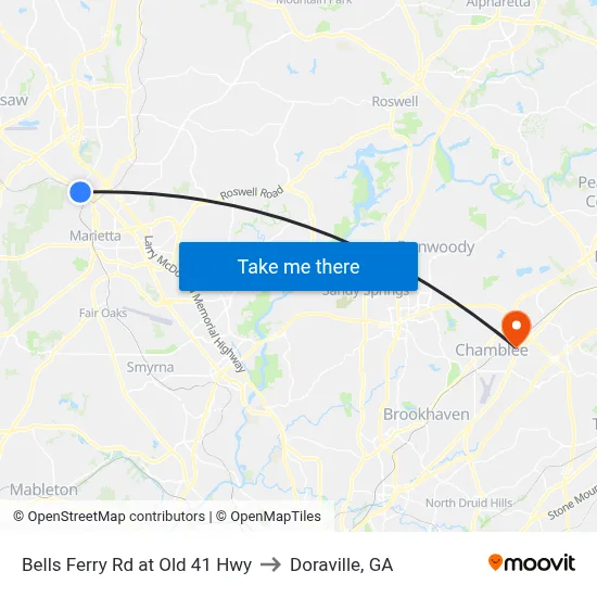 Bells Ferry Rd at Old 41 Hwy to Doraville, GA map