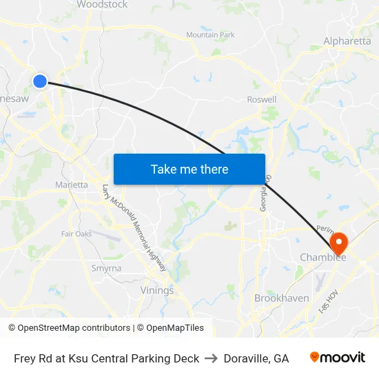 Frey Rd at Ksu Central Parking Deck to Doraville, GA map