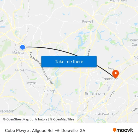 Cobb Pkwy at Allgood Rd to Doraville, GA map