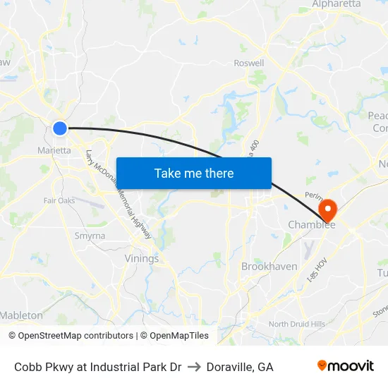 Cobb Pkwy at Industrial Park Dr to Doraville, GA map
