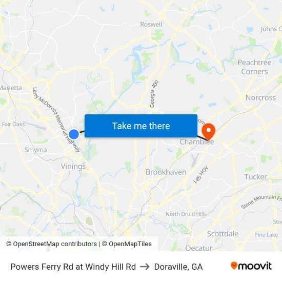Powers Ferry Rd at Windy Hill Rd to Doraville, GA map