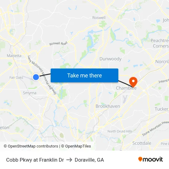 Cobb Pkwy at Franklin Dr to Doraville, GA map