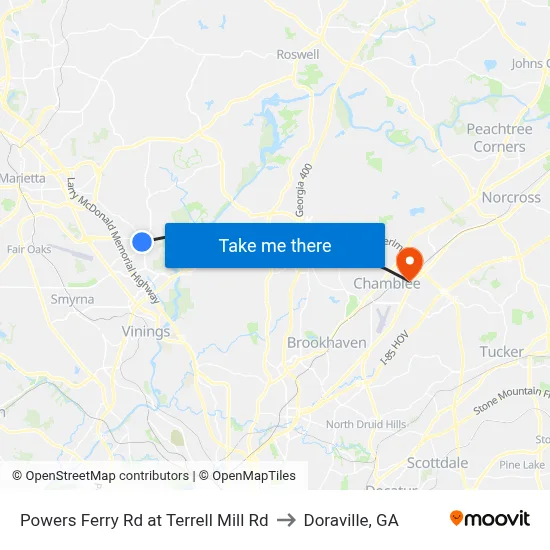 Powers Ferry Rd at Terrell Mill Rd to Doraville, GA map