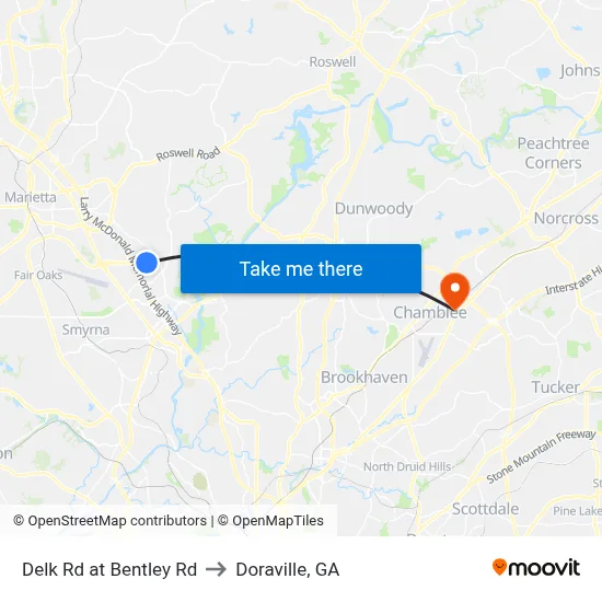 Delk Rd at Bentley Rd to Doraville, GA map
