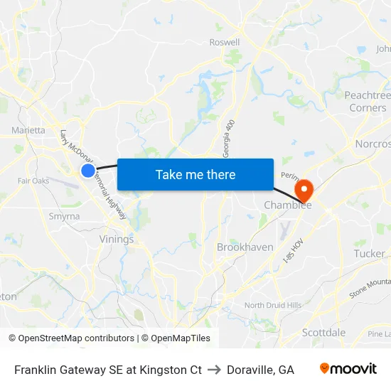Franklin Gateway SE at Kingston Ct to Doraville, GA map