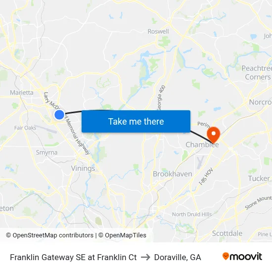 Franklin Gateway SE at Franklin Ct to Doraville, GA map