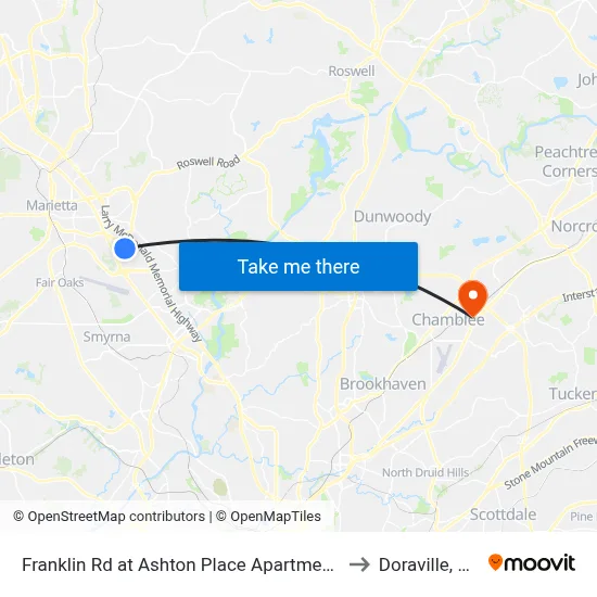 Franklin Rd at Ashton Place Apartments to Doraville, GA map