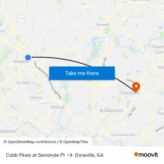 Cobb Pkwy at Seminole Pl to Doraville, GA map