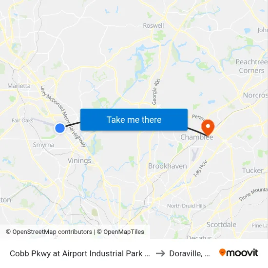Cobb Pkwy at Airport Industrial Park Dr to Doraville, GA map