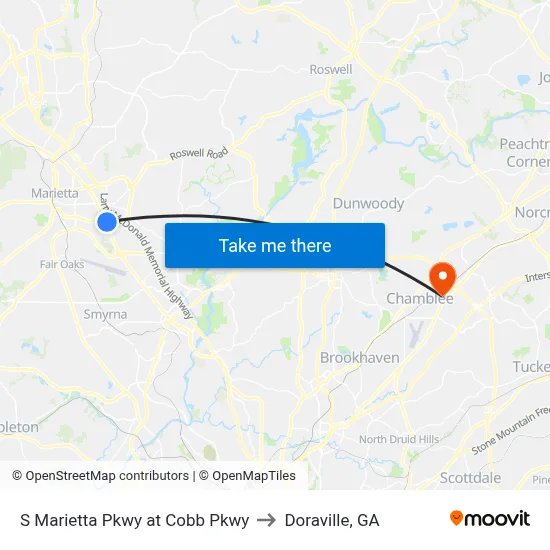 S Marietta Pkwy at Cobb Pkwy to Doraville, GA map