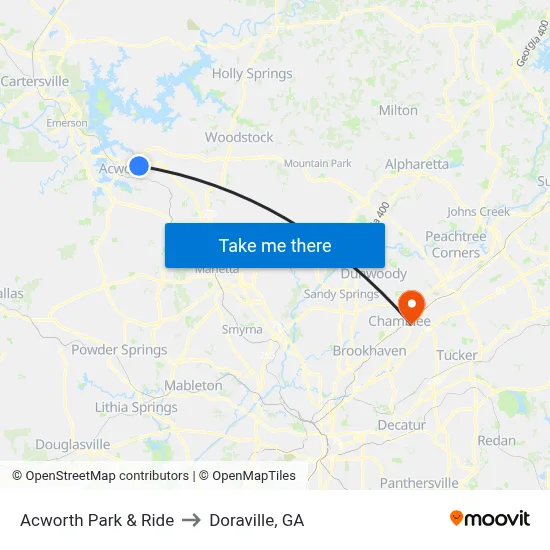 Acworth Park & Ride to Doraville, GA map