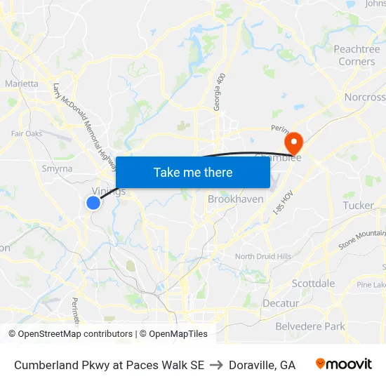 Cumberland Pkwy at Paces Walk SE to Doraville, GA map