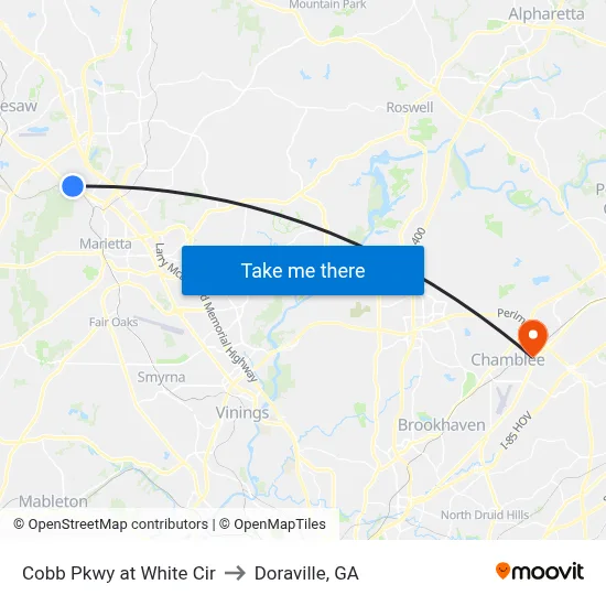 Cobb Pkwy at White Cir to Doraville, GA map