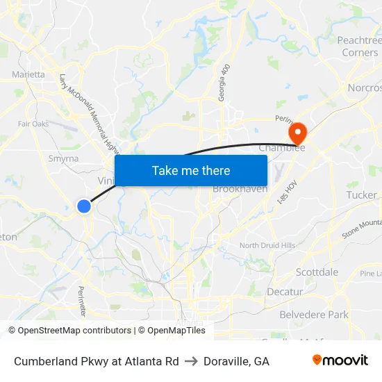 Cumberland Pkwy at Atlanta Rd to Doraville, GA map