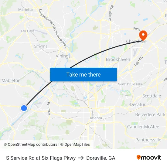S Service Rd at Six Flags Pkwy to Doraville, GA map