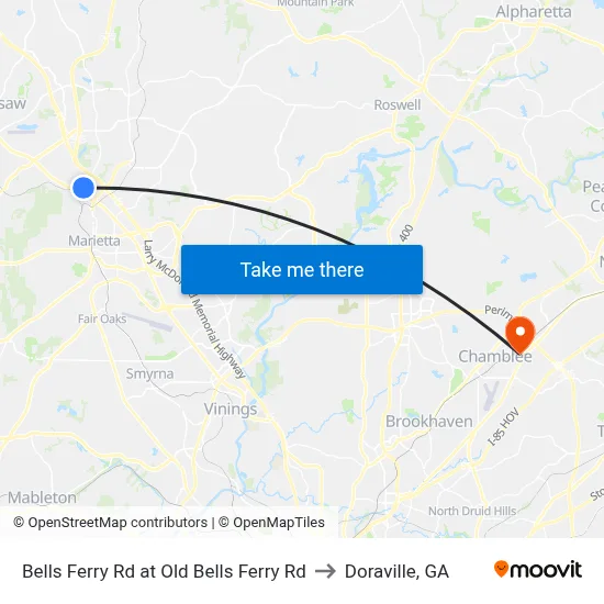 Bells Ferry Rd at Old Bells Ferry Rd to Doraville, GA map