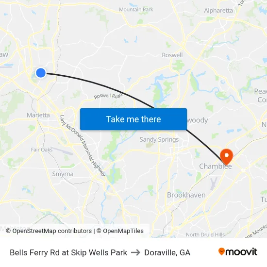 Bells Ferry Rd at Skip Wells Park to Doraville, GA map