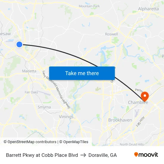 Barrett Pkwy at Cobb Place Blvd to Doraville, GA map