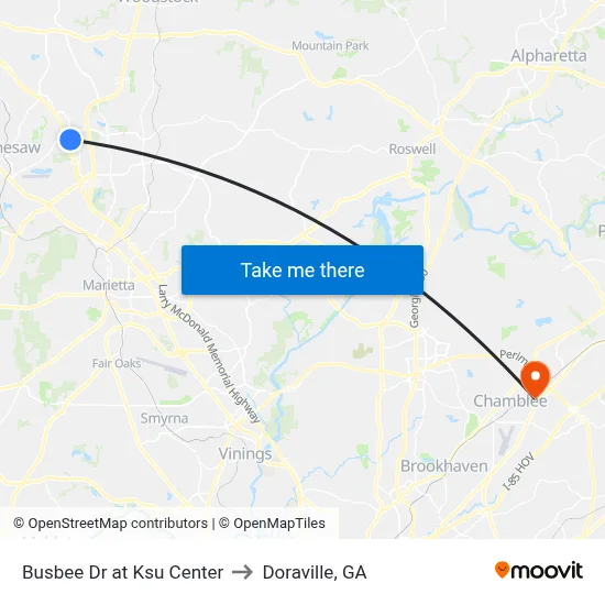 Busbee Dr at Ksu Center to Doraville, GA map