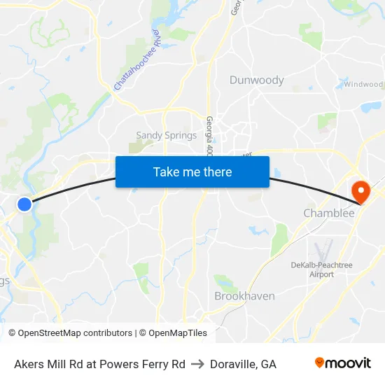 Akers Mill Rd at Powers Ferry Rd to Doraville, GA map