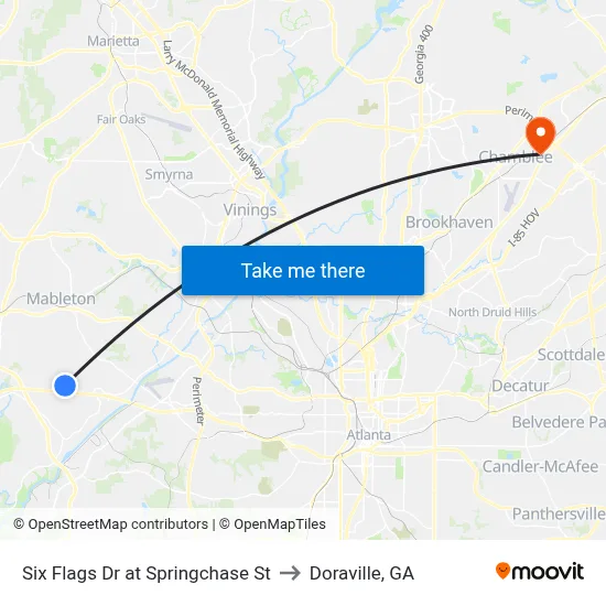 Six Flags Dr at Springchase St to Doraville, GA map