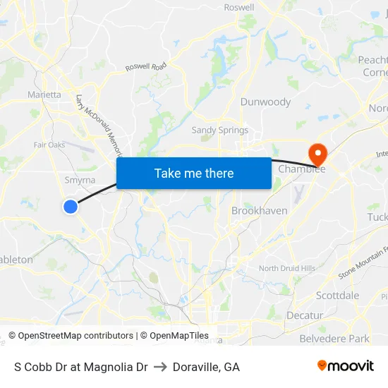 S Cobb Dr at Magnolia Dr to Doraville, GA map