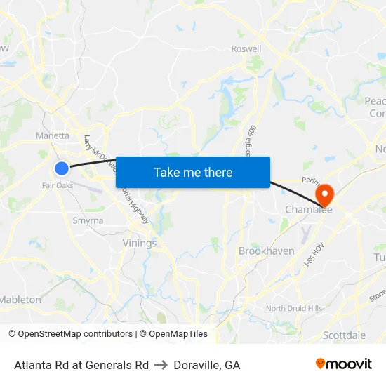 Atlanta Rd at Generals Rd to Doraville, GA map