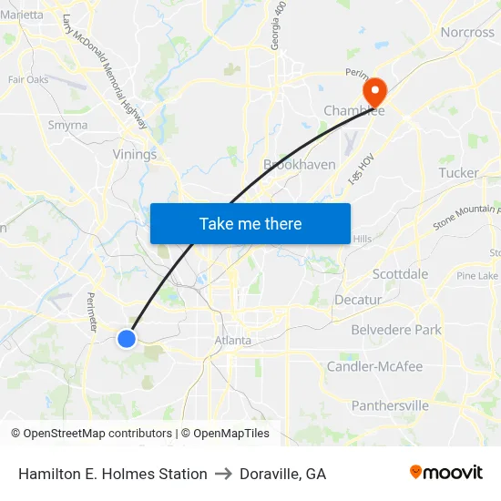 Hamilton E. Holmes Station to Doraville, GA map