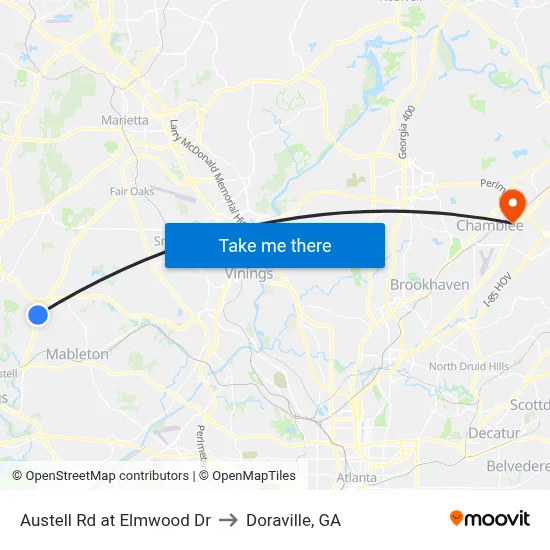 Austell Rd at Elmwood Dr to Doraville, GA map