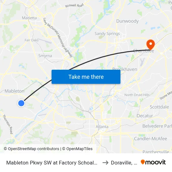 Mableton Pkwy SW at Factory Schoals Rd S to Doraville, GA map