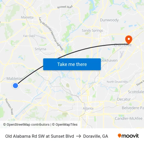 Old Alabama Rd SW at Sunset Blvd to Doraville, GA map