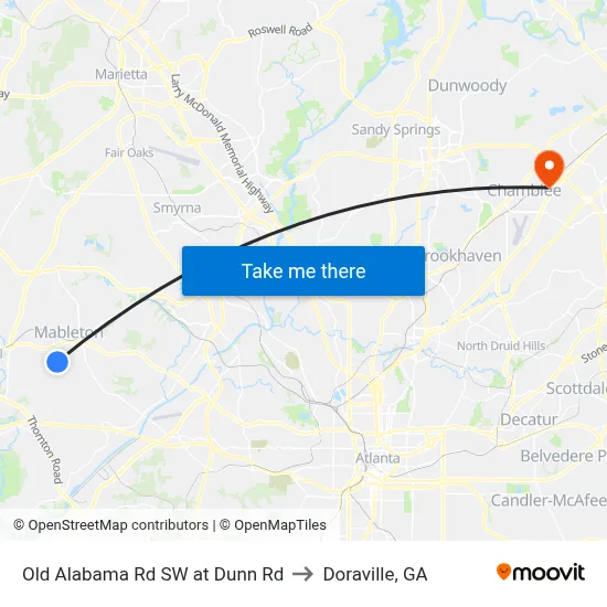Old Alabama Rd SW at Dunn Rd to Doraville, GA map