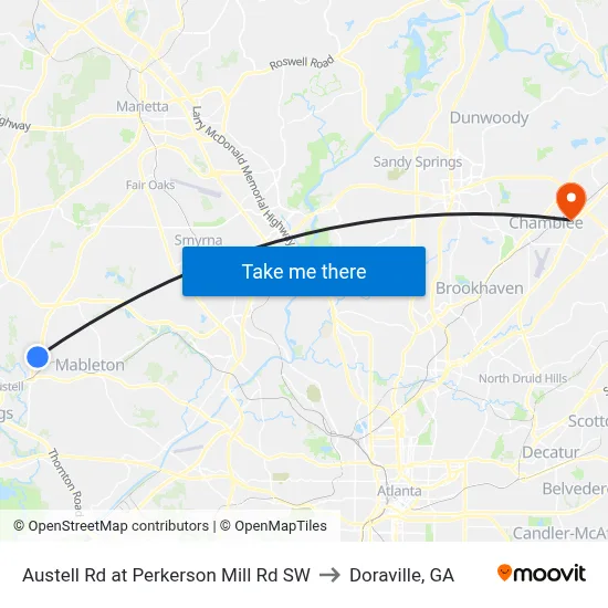 Austell Rd at Perkerson Mill Rd SW to Doraville, GA map