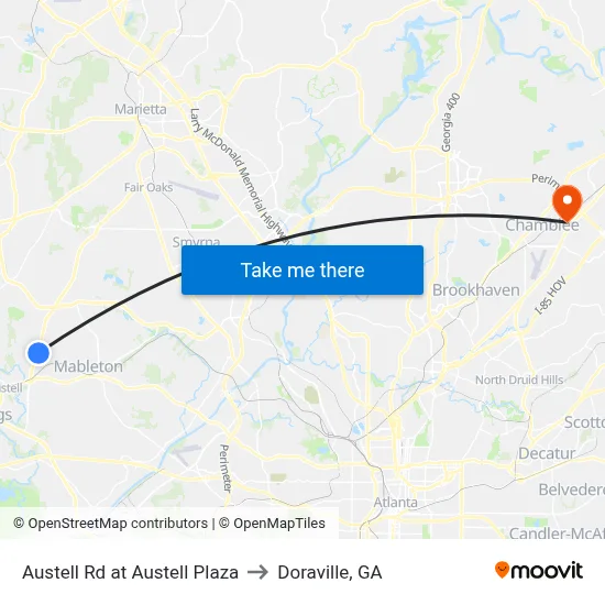 Austell Rd at Austell Plaza to Doraville, GA map