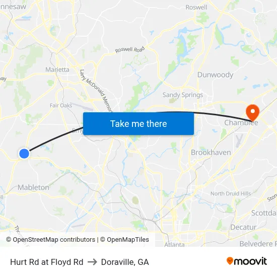 Hurt Rd at Floyd Rd to Doraville, GA map