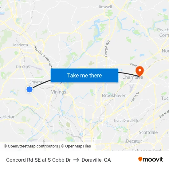 Concord Rd SE at S Cobb Dr to Doraville, GA map