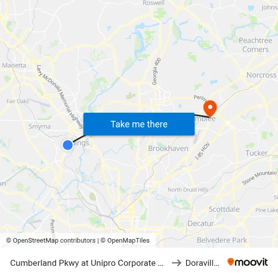 Cumberland Pkwy at Unipro Corporate Office / Kaise to Doraville, GA map