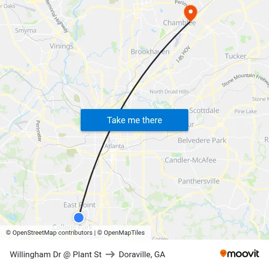 Willingham Dr @ Plant St to Doraville, GA map