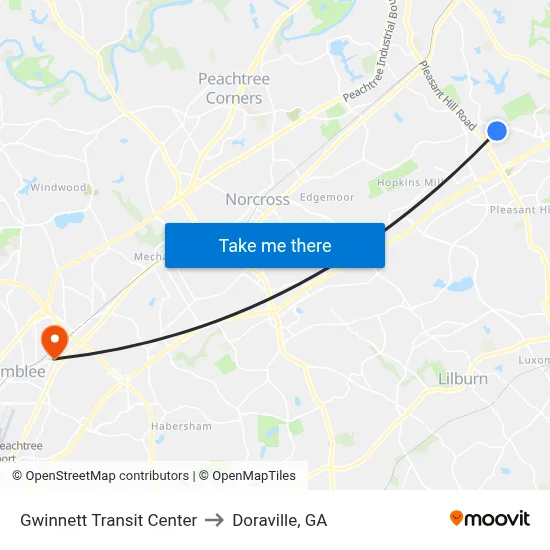 Gwinnett Transit Center to Doraville, GA map