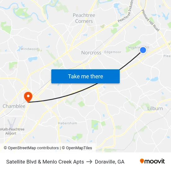 Satellite Blvd & Menlo Creek Apts to Doraville, GA map