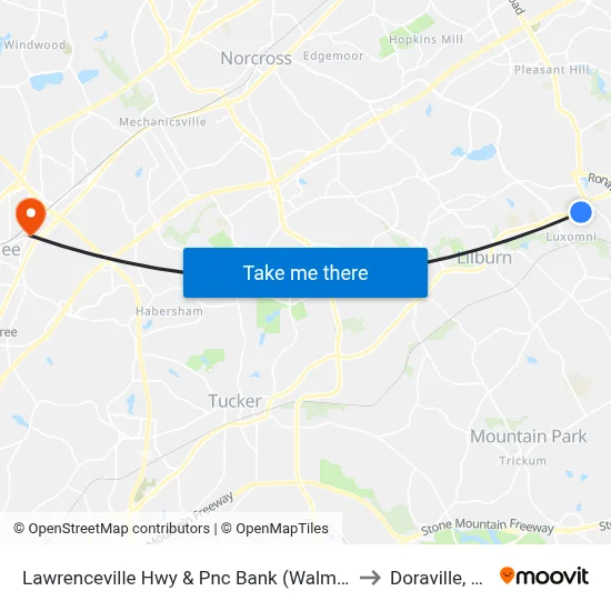 Lawrenceville Hwy & Pnc Bank (Walmart) to Doraville, GA map
